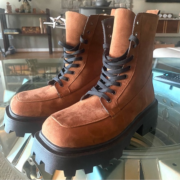 🍁TOPSHOP ‘Kayla’ size 9 1/2 —Chunky Russet Brown Suede Boots. FANTASTIC BOOTS ! - Picture 9 of 17